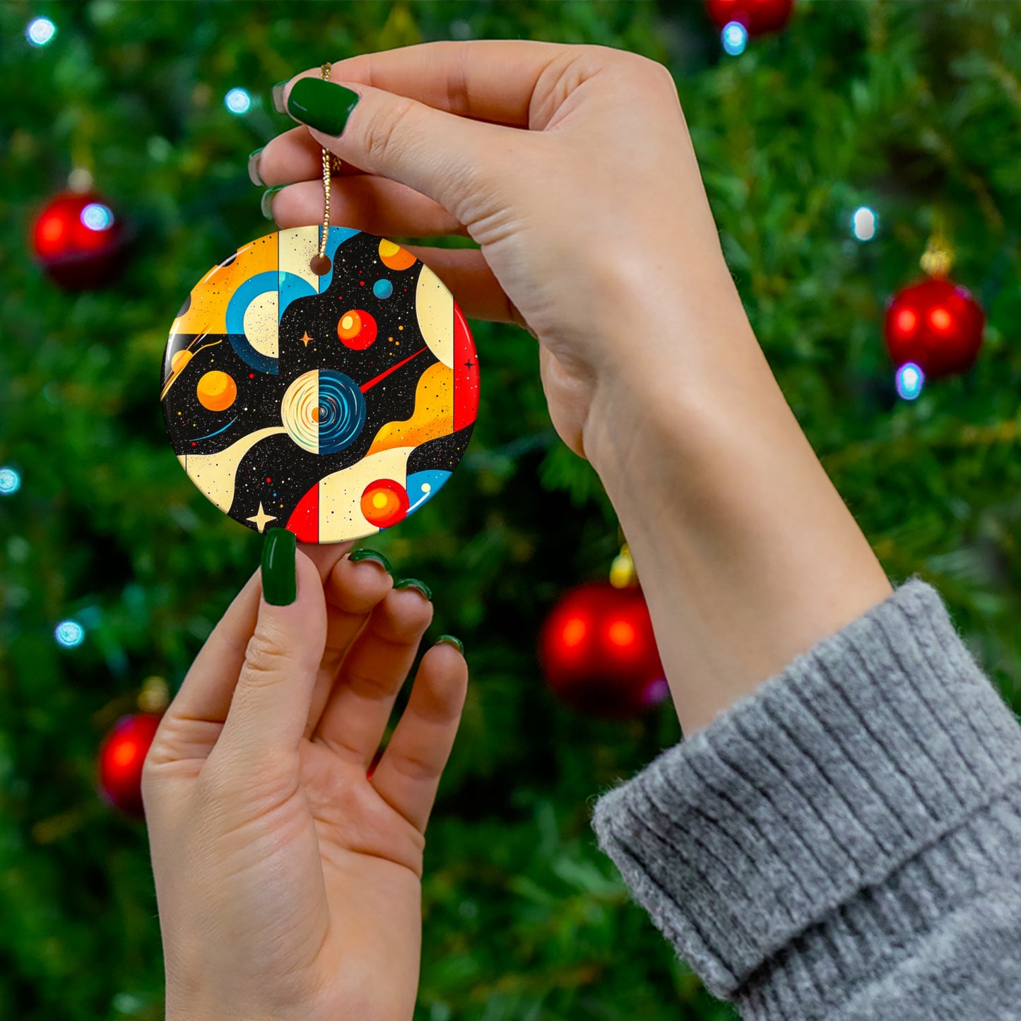 Cosmic Ceramic Ornament, Planetary Art Decor for Holidays, Space Exploration Gift, Unique Tree Decoration, Home Ornament