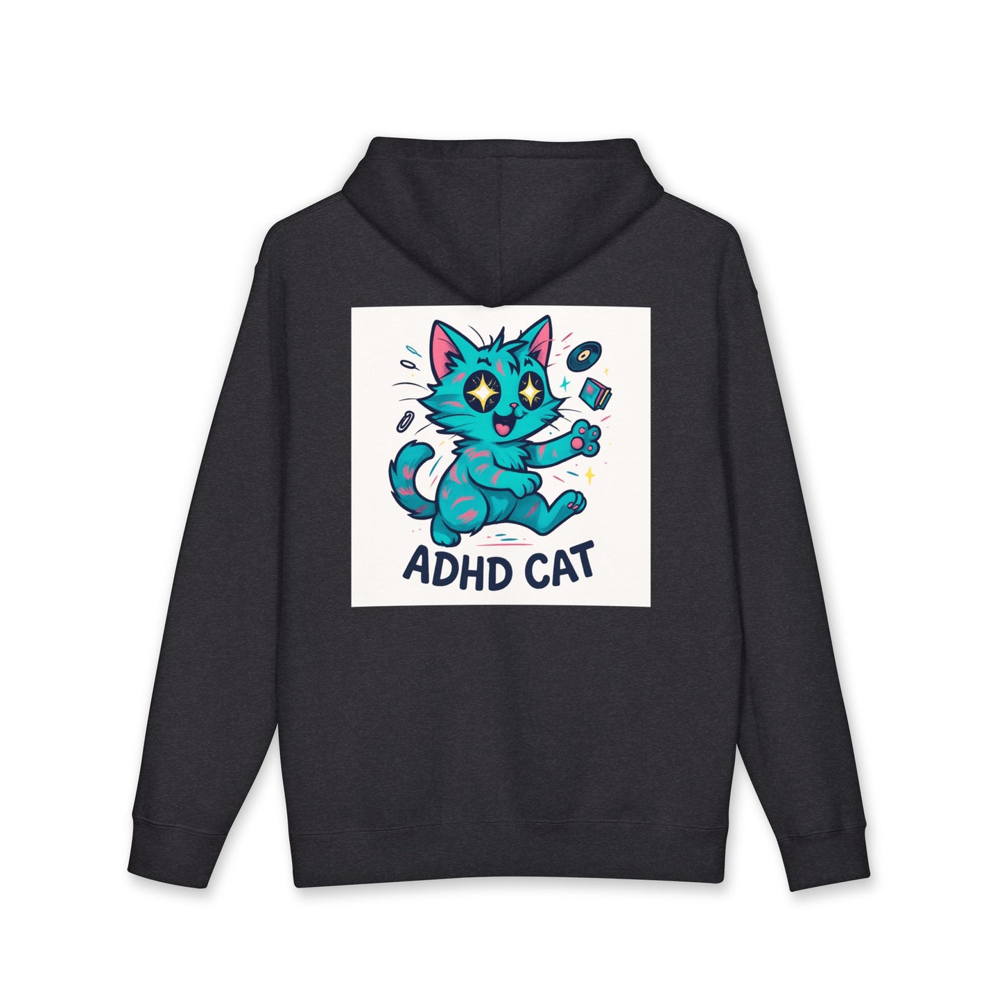 ADHD Cat Hoodie — Cute Blue Cat Graphic & 'My Brain's a Choose-Your-Own-Adventure Book' Quote