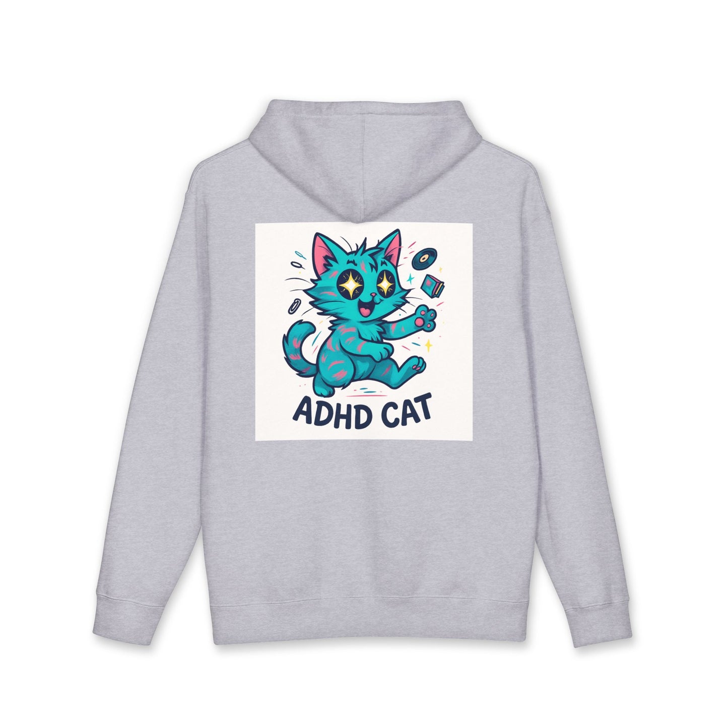 ADHD Cat Hoodie — Cute Blue Cat Graphic & 'My Brain's a Choose-Your-Own-Adventure Book' Quote