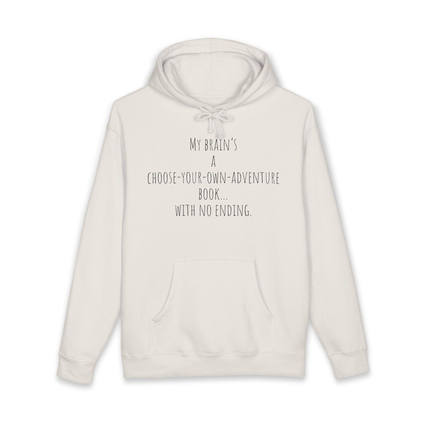 ADHD Cat Hoodie — Cute Blue Cat Graphic & 'My Brain's a Choose-Your-Own-Adventure Book' Quote