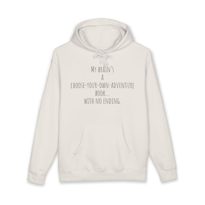 ADHD Cat Hoodie — Cute Blue Cat Graphic & 'My Brain's a Choose-Your-Own-Adventure Book' Quote