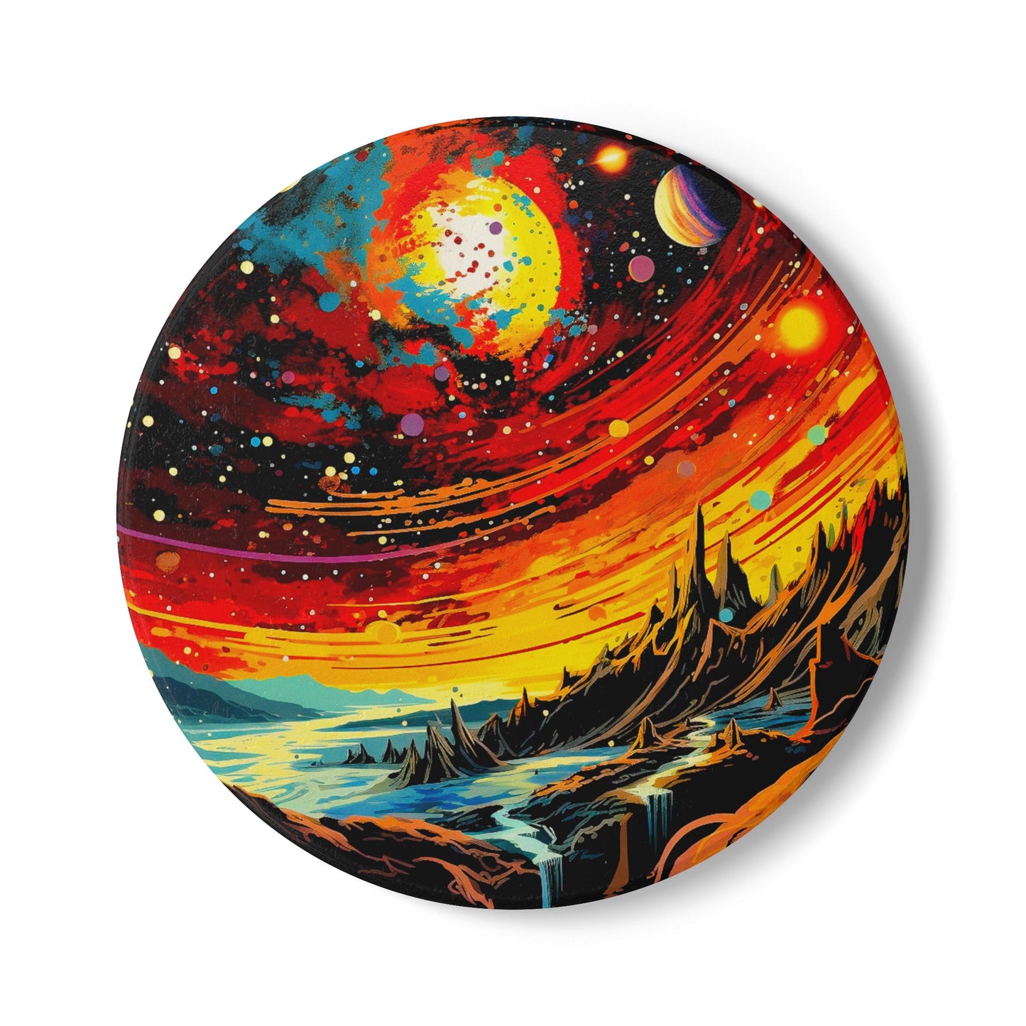 Vibrant Cosmic Ceramic Coaster, Space Art Drinkware, Unique Housewarming Gift, Sci-Fi Home Decor, Galaxy Themed Tableware