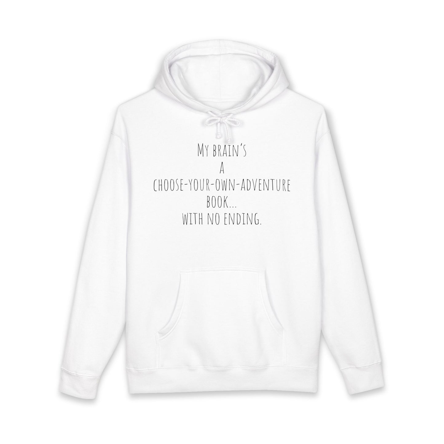 ADHD Cat Hoodie — Cute Blue Cat Graphic & 'My Brain's a Choose-Your-Own-Adventure Book' Quote