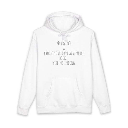 ADHD Cat Hoodie — Cute Blue Cat Graphic & 'My Brain's a Choose-Your-Own-Adventure Book' Quote