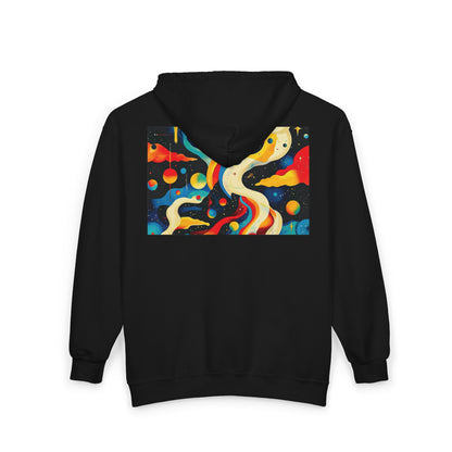 Cosmic Adventure Zip-Up Hoodie - Stargazing & Artistic Design