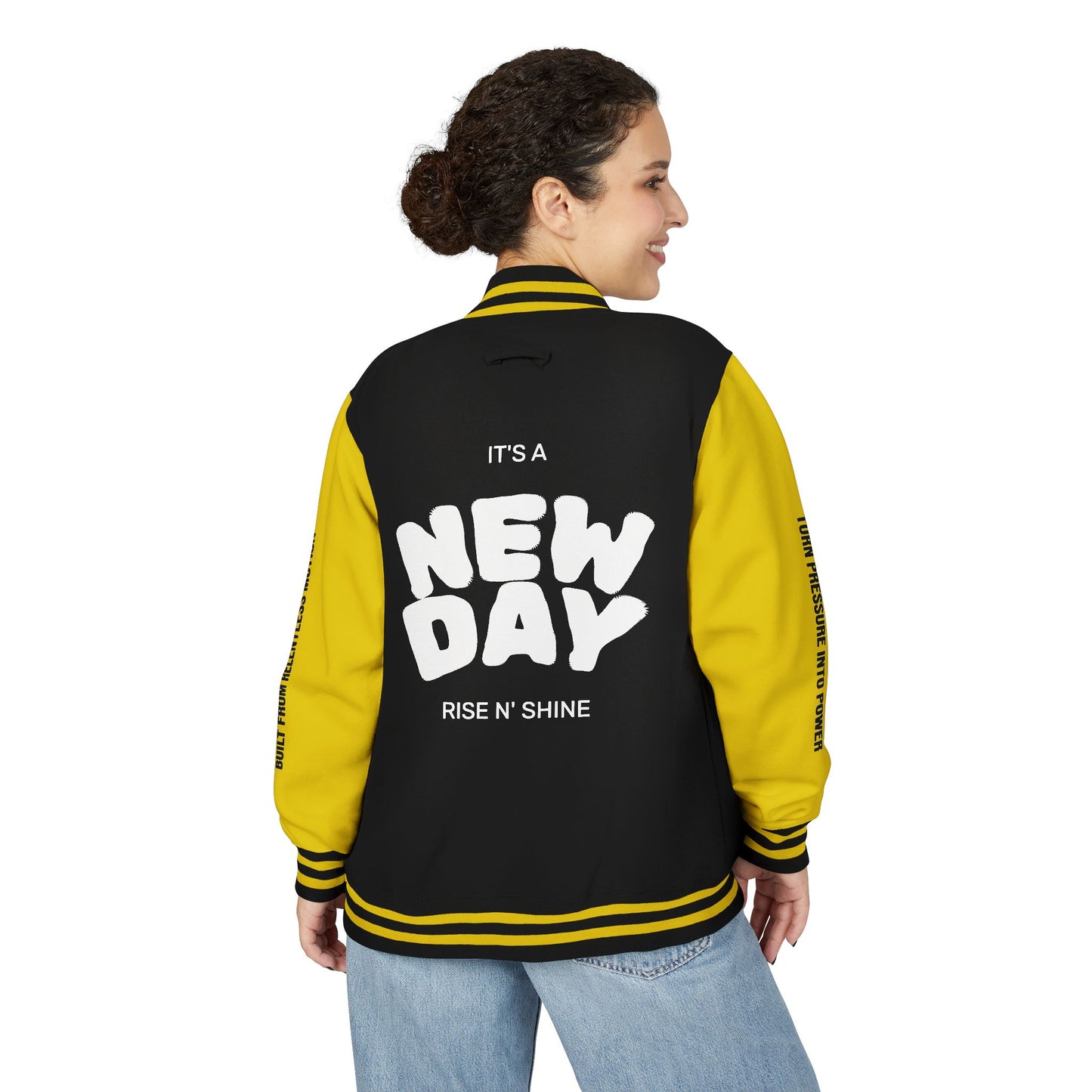 Cosmic & Terra Unisex Heavyweight Letterman Jacket - It's a New Day