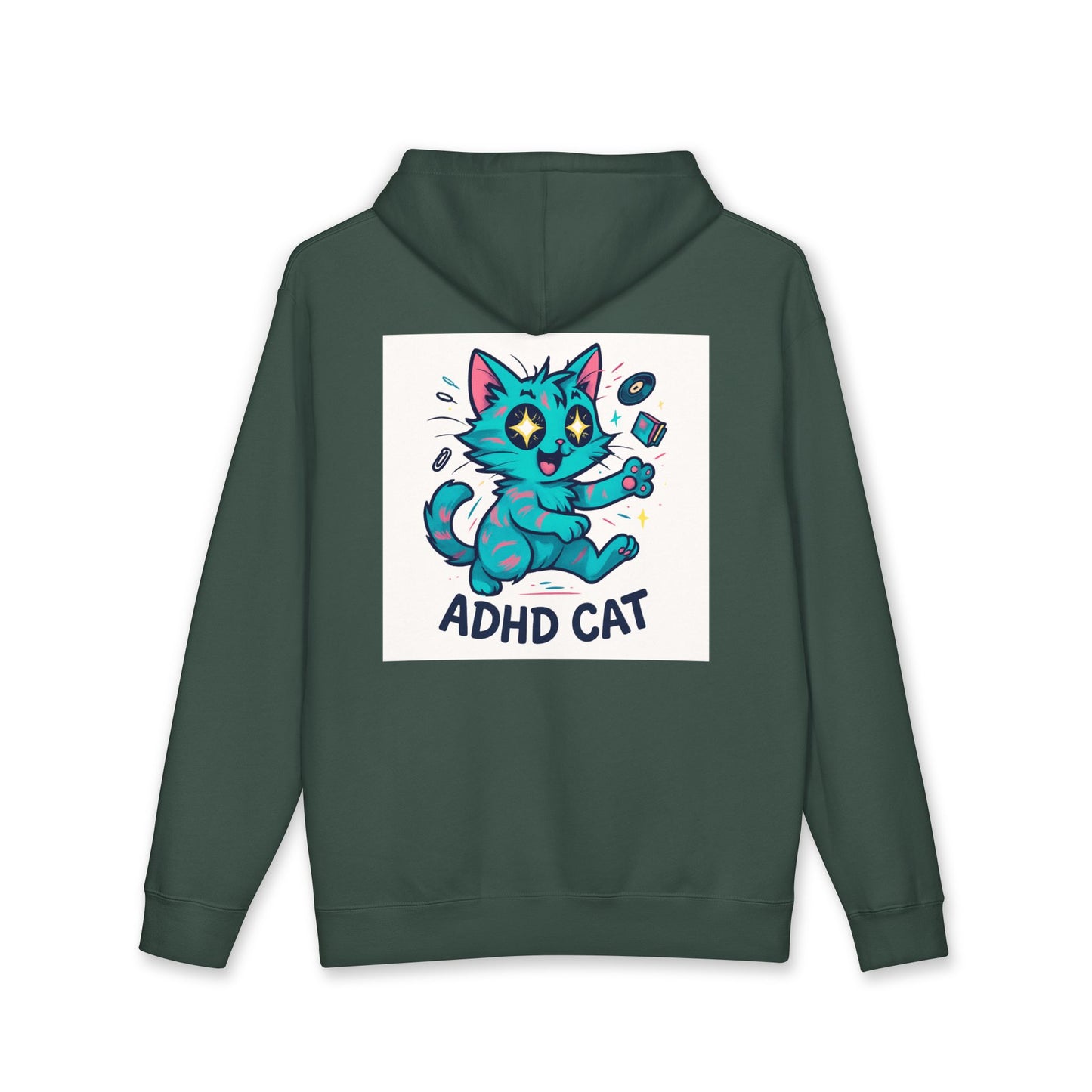 ADHD Cat Hoodie — Cute Blue Cat Graphic & 'My Brain's a Choose-Your-Own-Adventure Book' Quote