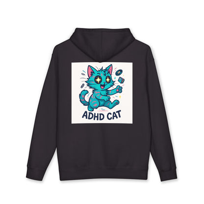 ADHD Cat Hoodie — Cute Blue Cat Graphic & 'My Brain's a Choose-Your-Own-Adventure Book' Quote