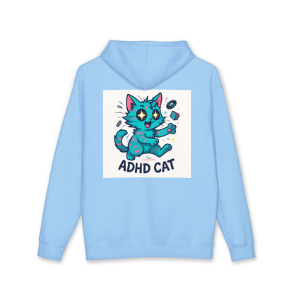 ADHD Cat Hoodie — Cute Blue Cat Graphic & 'My Brain's a Choose-Your-Own-Adventure Book' Quote