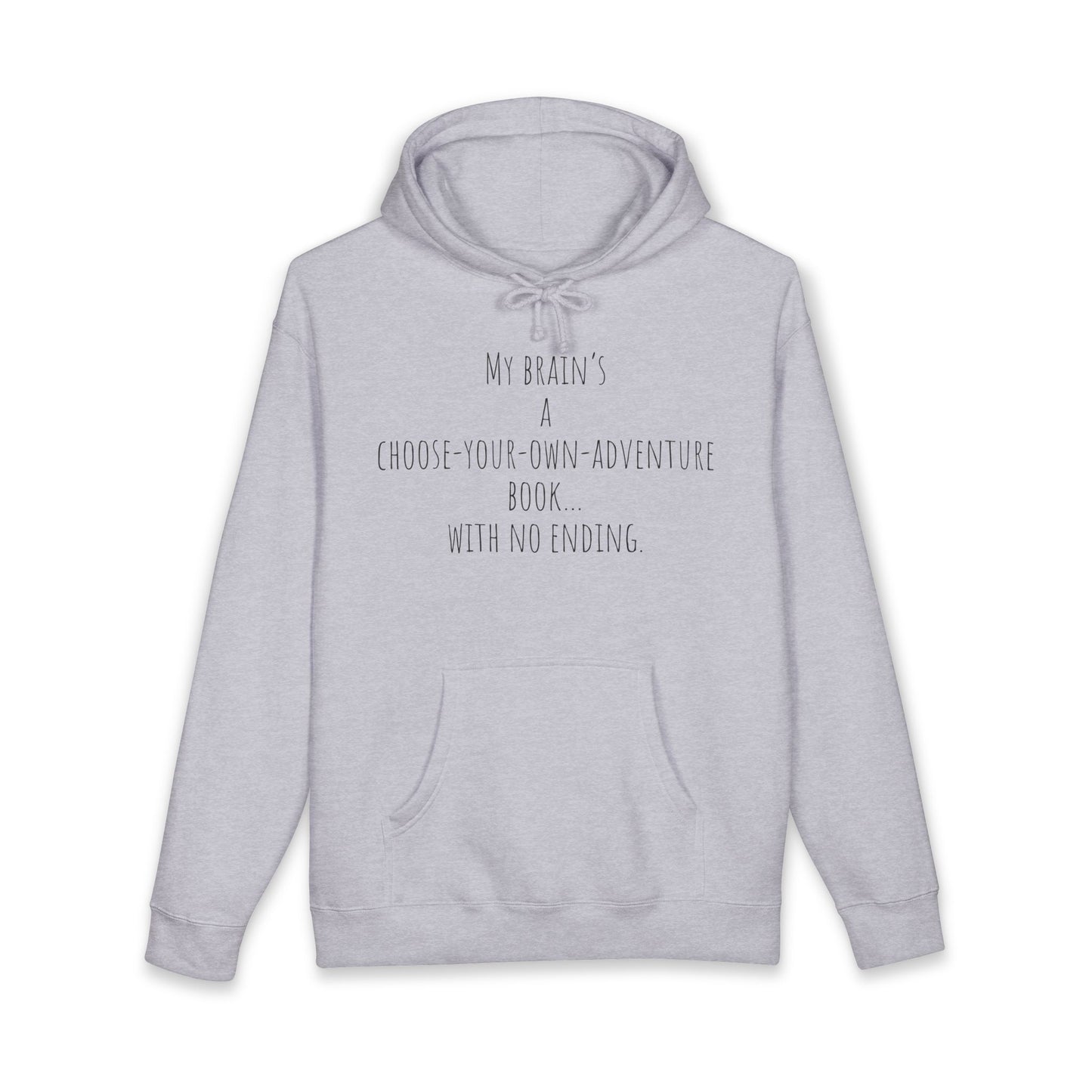 ADHD Cat Hoodie — Cute Blue Cat Graphic & 'My Brain's a Choose-Your-Own-Adventure Book' Quote