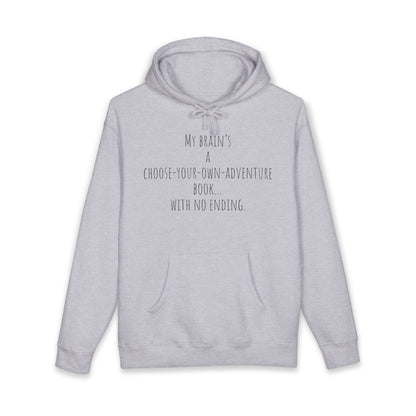 ADHD Cat Hoodie — Cute Blue Cat Graphic & 'My Brain's a Choose-Your-Own-Adventure Book' Quote