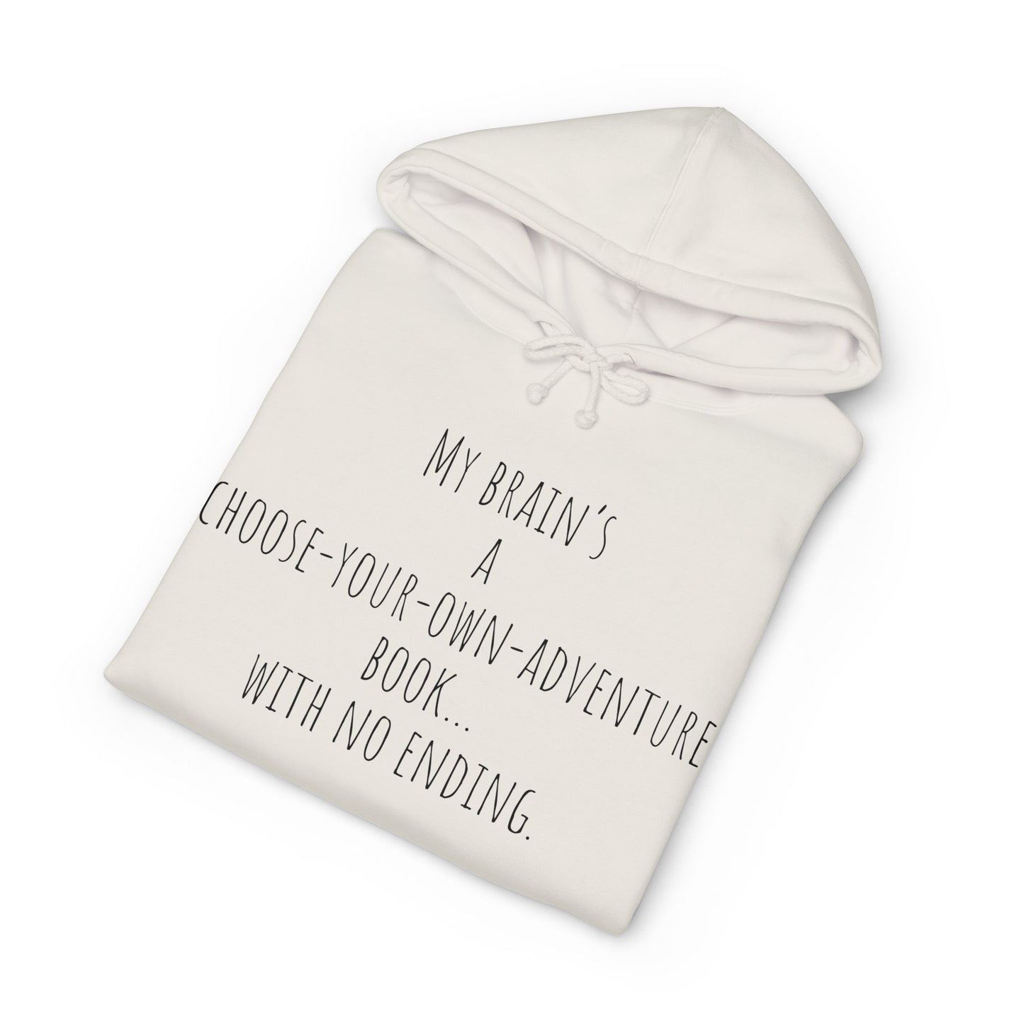 ADHD Cat Hoodie — Cute Blue Cat Graphic & 'My Brain's a Choose-Your-Own-Adventure Book' Quote