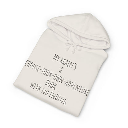 ADHD Cat Hoodie — Cute Blue Cat Graphic & 'My Brain's a Choose-Your-Own-Adventure Book' Quote