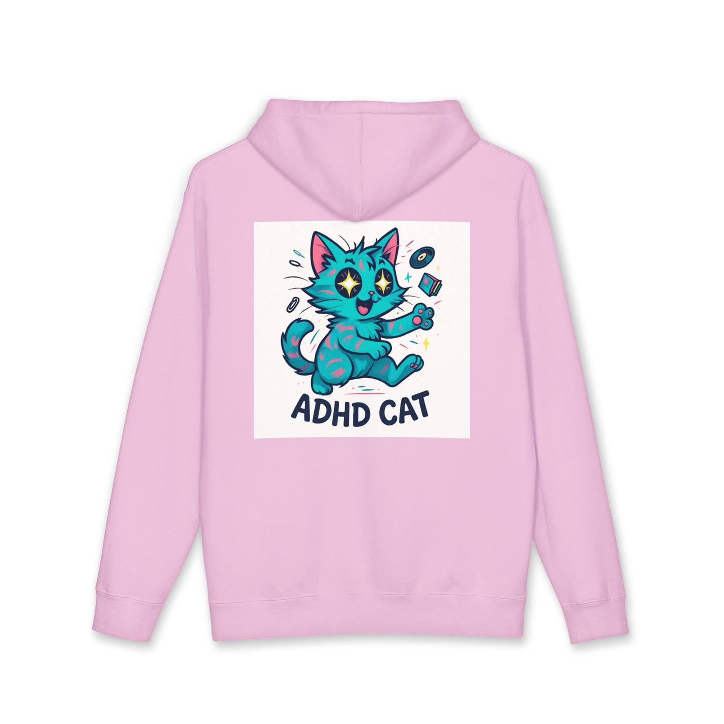ADHD Cat Hoodie — Cute Blue Cat Graphic & 'My Brain's a Choose-Your-Own-Adventure Book' Quote