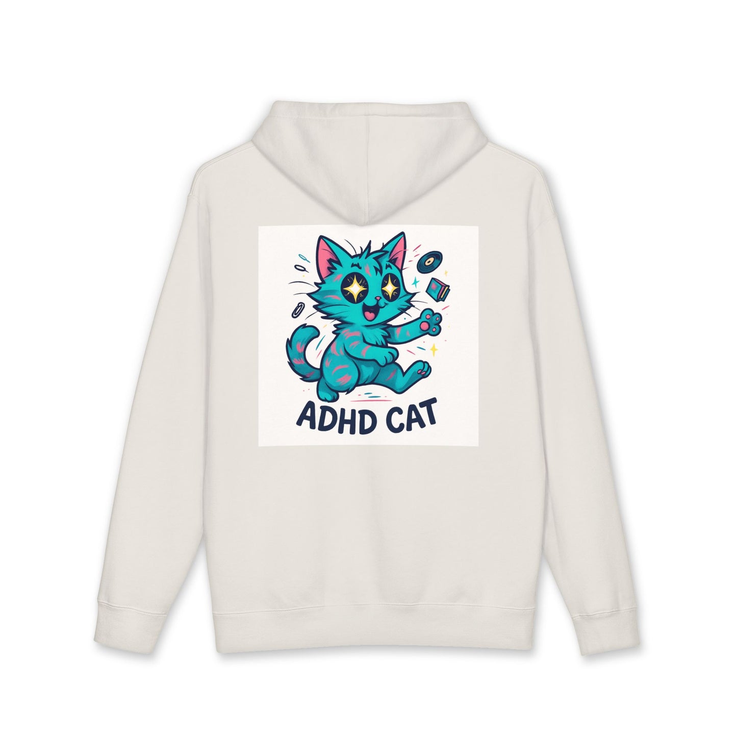 ADHD Cat Hoodie — Cute Blue Cat Graphic & 'My Brain's a Choose-Your-Own-Adventure Book' Quote