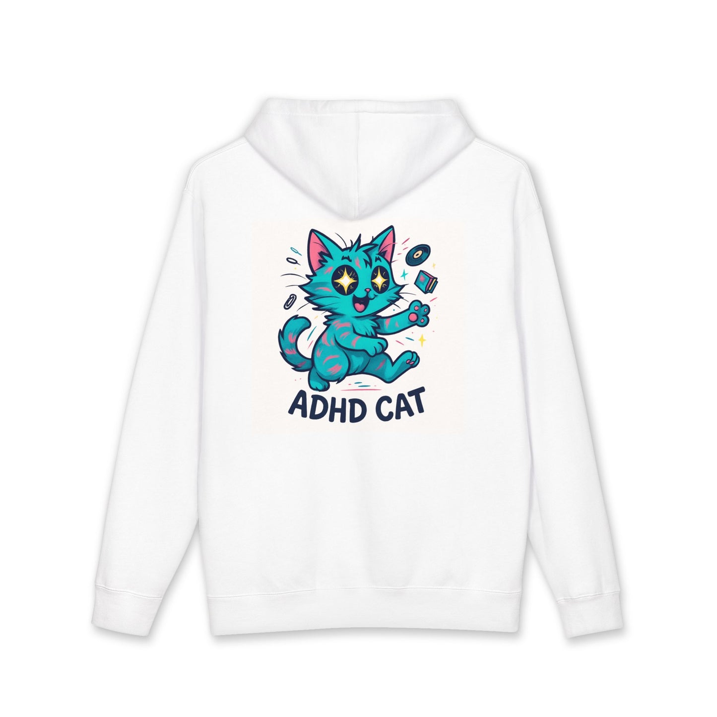ADHD Cat Hoodie — Cute Blue Cat Graphic & 'My Brain's a Choose-Your-Own-Adventure Book' Quote