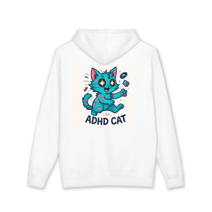 ADHD Cat Hoodie — Cute Blue Cat Graphic & 'My Brain's a Choose-Your-Own-Adventure Book' Quote
