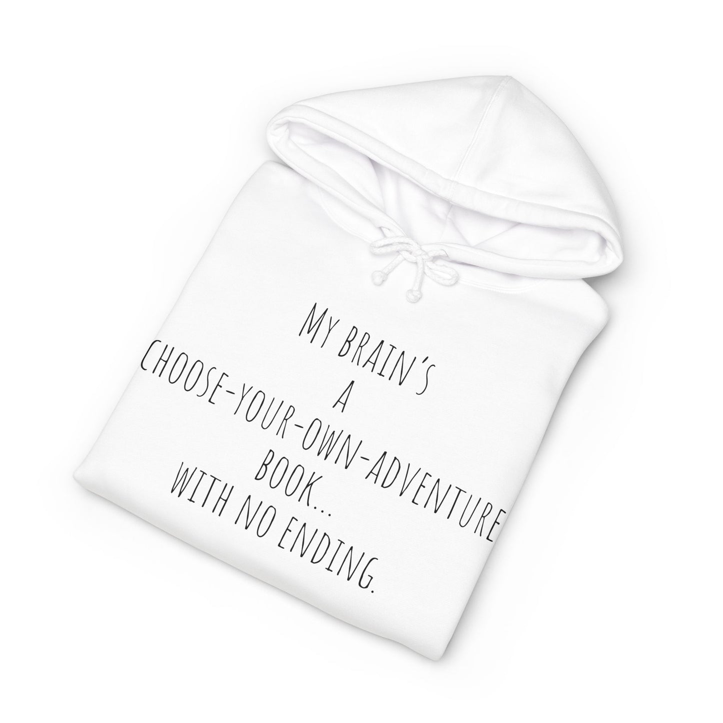 ADHD Cat Hoodie — Cute Blue Cat Graphic & 'My Brain's a Choose-Your-Own-Adventure Book' Quote