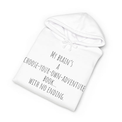 ADHD Cat Hoodie — Cute Blue Cat Graphic & 'My Brain's a Choose-Your-Own-Adventure Book' Quote