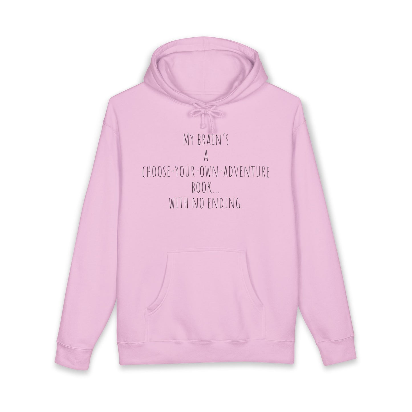 ADHD Cat Hoodie — Cute Blue Cat Graphic & 'My Brain's a Choose-Your-Own-Adventure Book' Quote