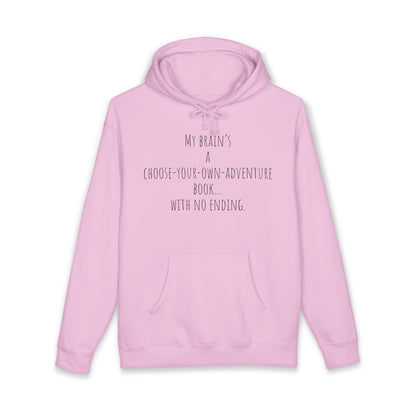 ADHD Cat Hoodie — Cute Blue Cat Graphic & 'My Brain's a Choose-Your-Own-Adventure Book' Quote