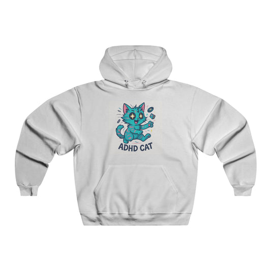 ADHD Cat Hoodie — Cute Teal Cat Graphic Sweatshirt for Neurodivergent Pride