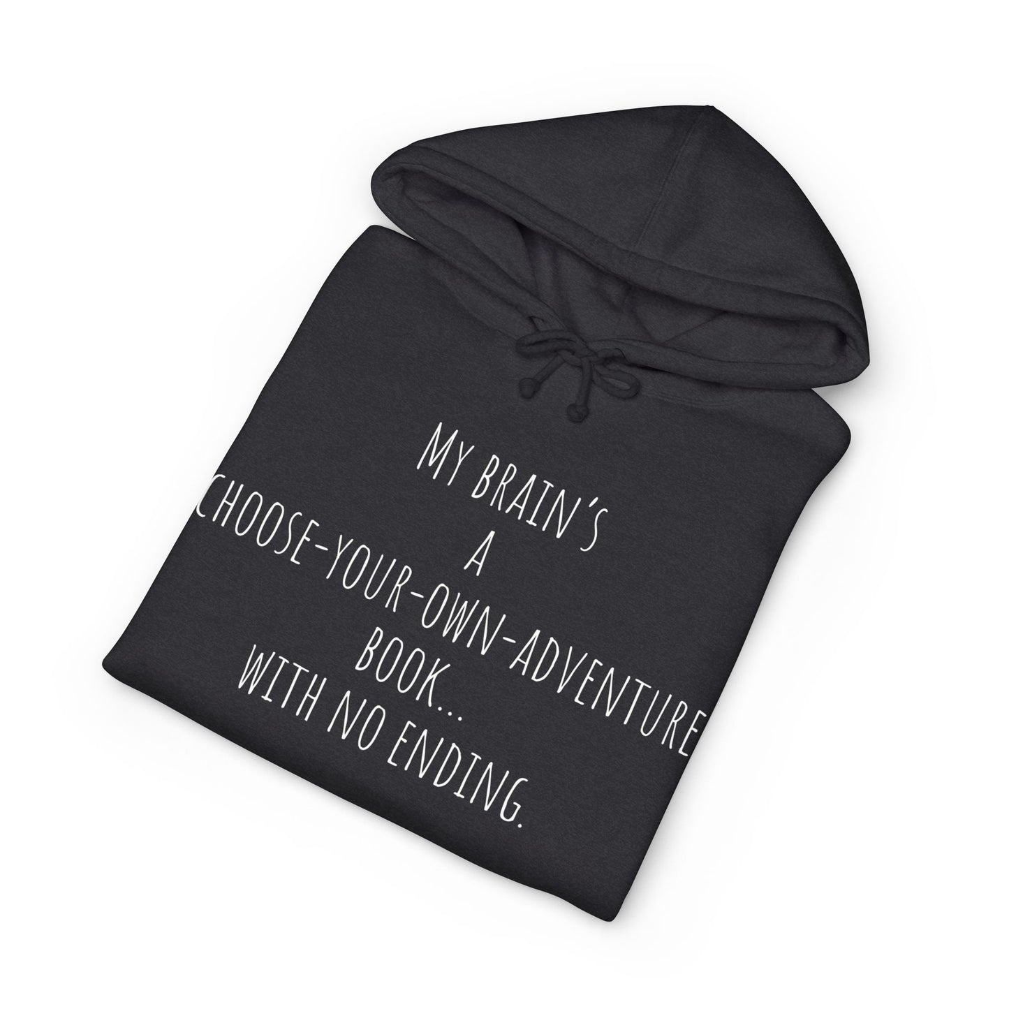 ADHD Cat Hoodie — Cute Blue Cat Graphic & 'My Brain's a Choose-Your-Own-Adventure Book' Quote
