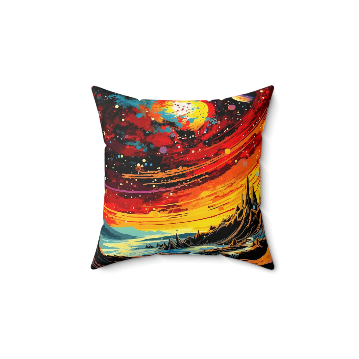 Cosmic Odyssey Throw Pillow - Colorful Galaxy Design
